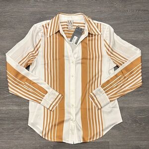 Wesc Women's White and Tan Striped Button Down Shirt